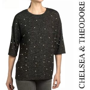 Chelsea & Theodore • Embellished Gray Pearl Top XL